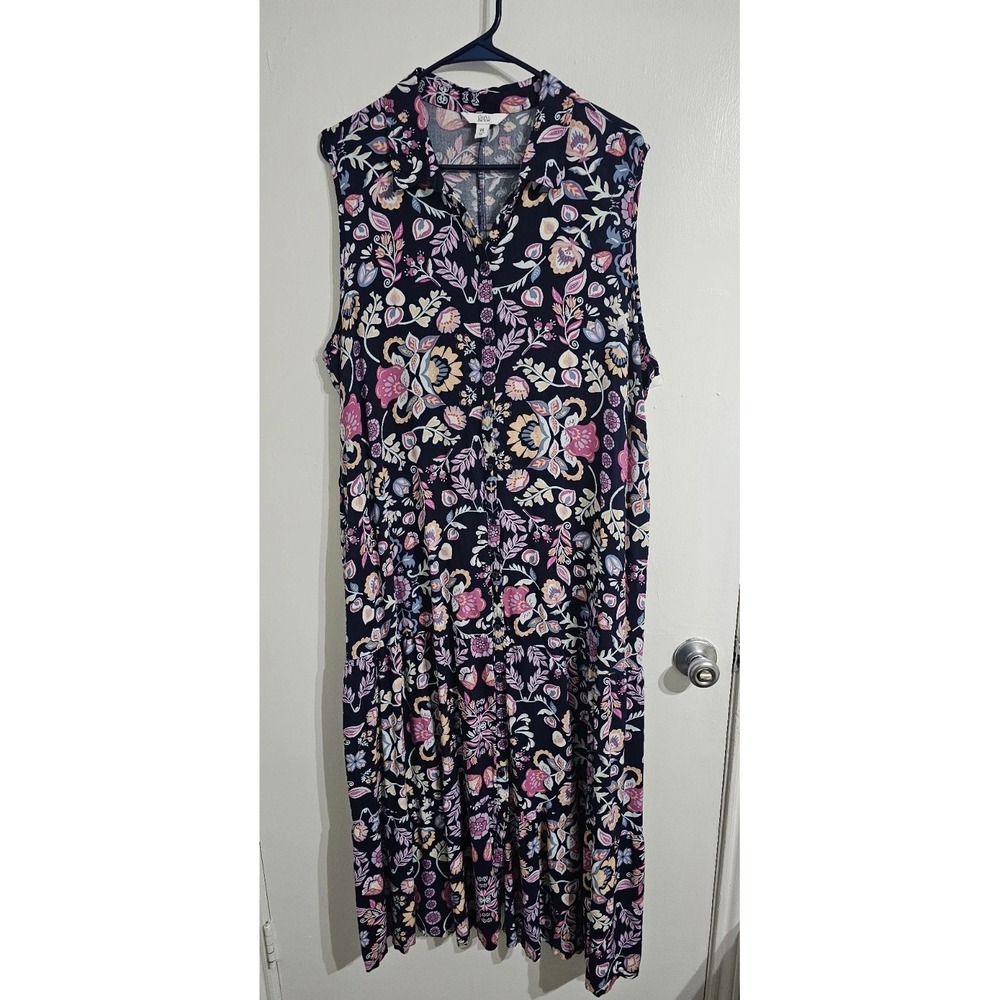 Croft &‎ Barrow Sleeveless Maxi Shirt Dress Women 2XL Purple Pockets Boho Cruise
